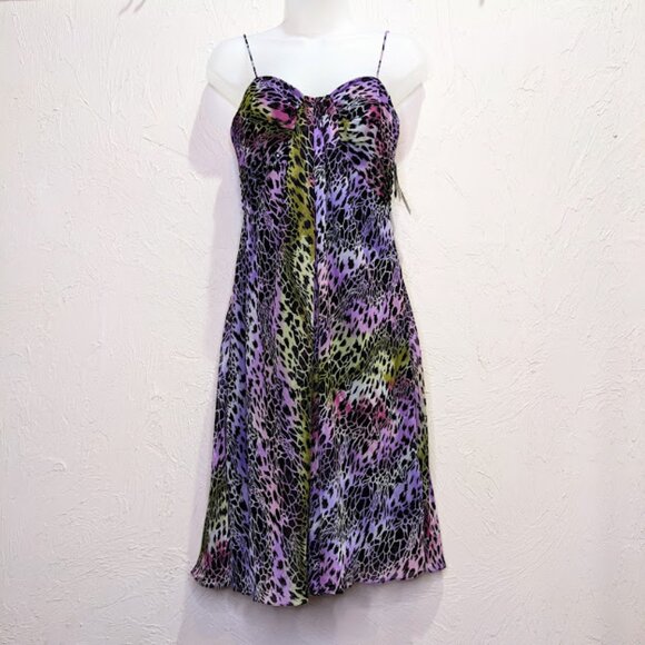 Alex and Eve Cocktail Dress Womens 4 Animal Print Rainbow Formal Lisa Frank Midi - Picture 1 of 8